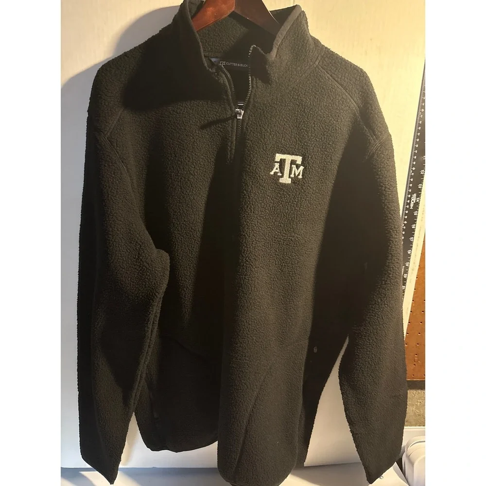 Cutter & Buck Mens Texas A&M Aggies Cascade Sherpa Fleece Quarter Zip Black XLT